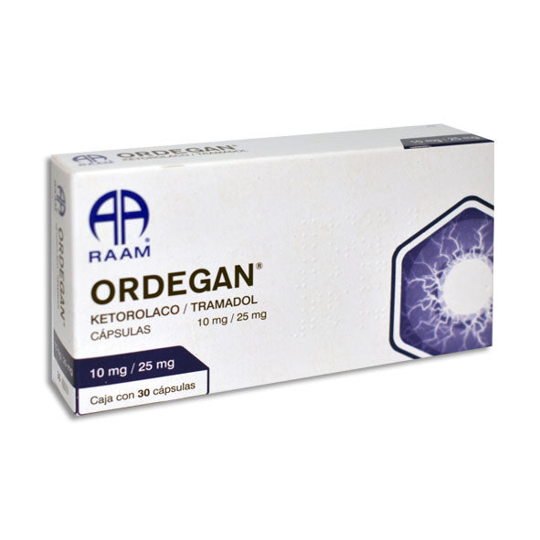 ORDEGAN 10 mg/25 mg ketorolaco, tramadol, 30 cápsulas