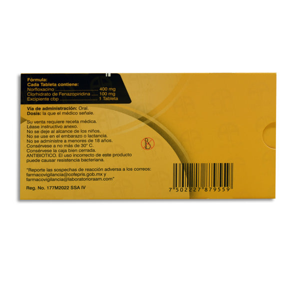 JULAB 100 mg/400 mg fenazopiridina, norfloxacino, 8 tabletas-thumbmail-2