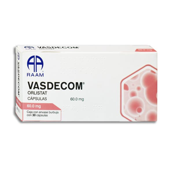 Vasdecom 60 mg orlistat, 30 cápsulas