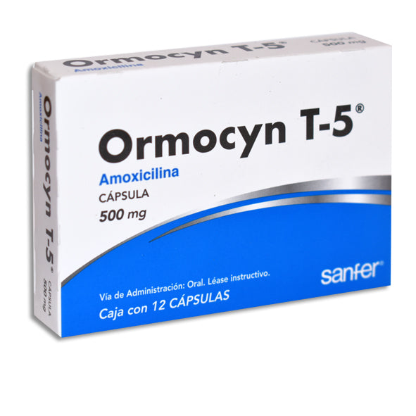 Ormocyn T-5 500 mg amoxicilina, 12 cápsulas
