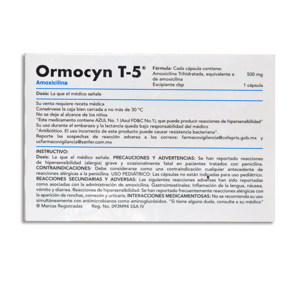 Ormocyn T-5 500 mg amoxicilina, 12 cápsulas-thumbmail-2